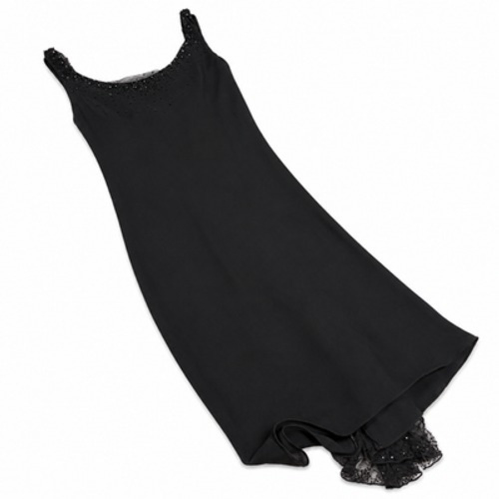 Jones New York Dress Womens 6P Black Beaded Scoop Neck Sheath Maxi Formal Gown